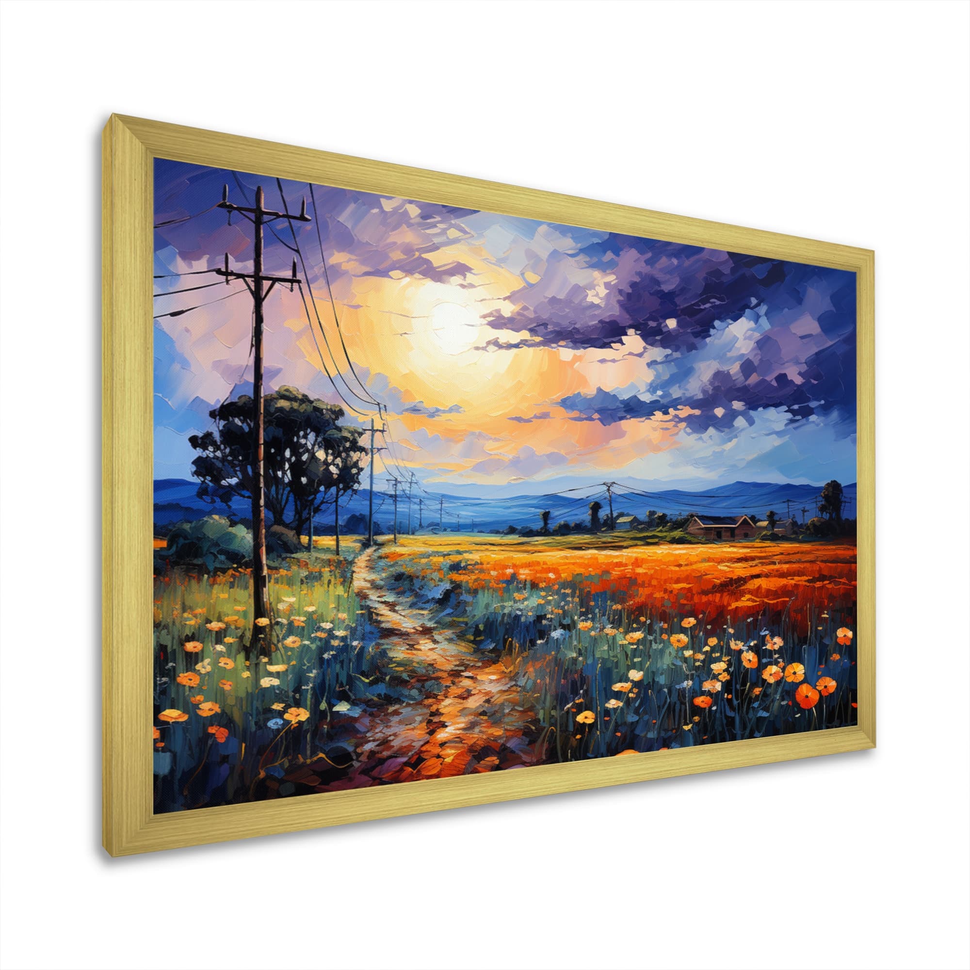 Designart "Power Lines Electric Reverie VII" Power Lines Framed Canvas Wall Art Bed Bath